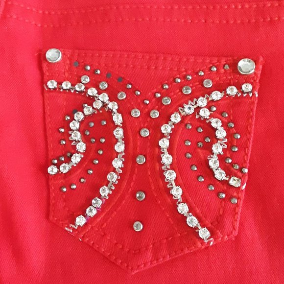 Klip Rhinestone Red Denim Jeans Sz 7 - Picture 9 of 10